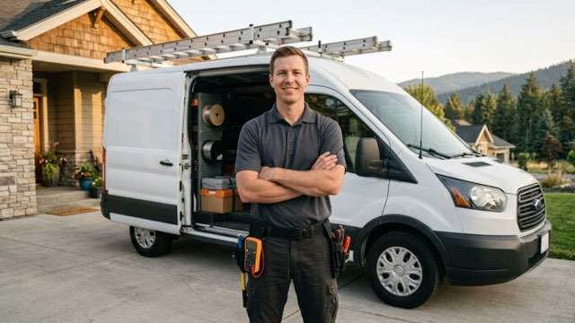 Las Vegas Refrigerator Repair technician and service van outside a customer's home